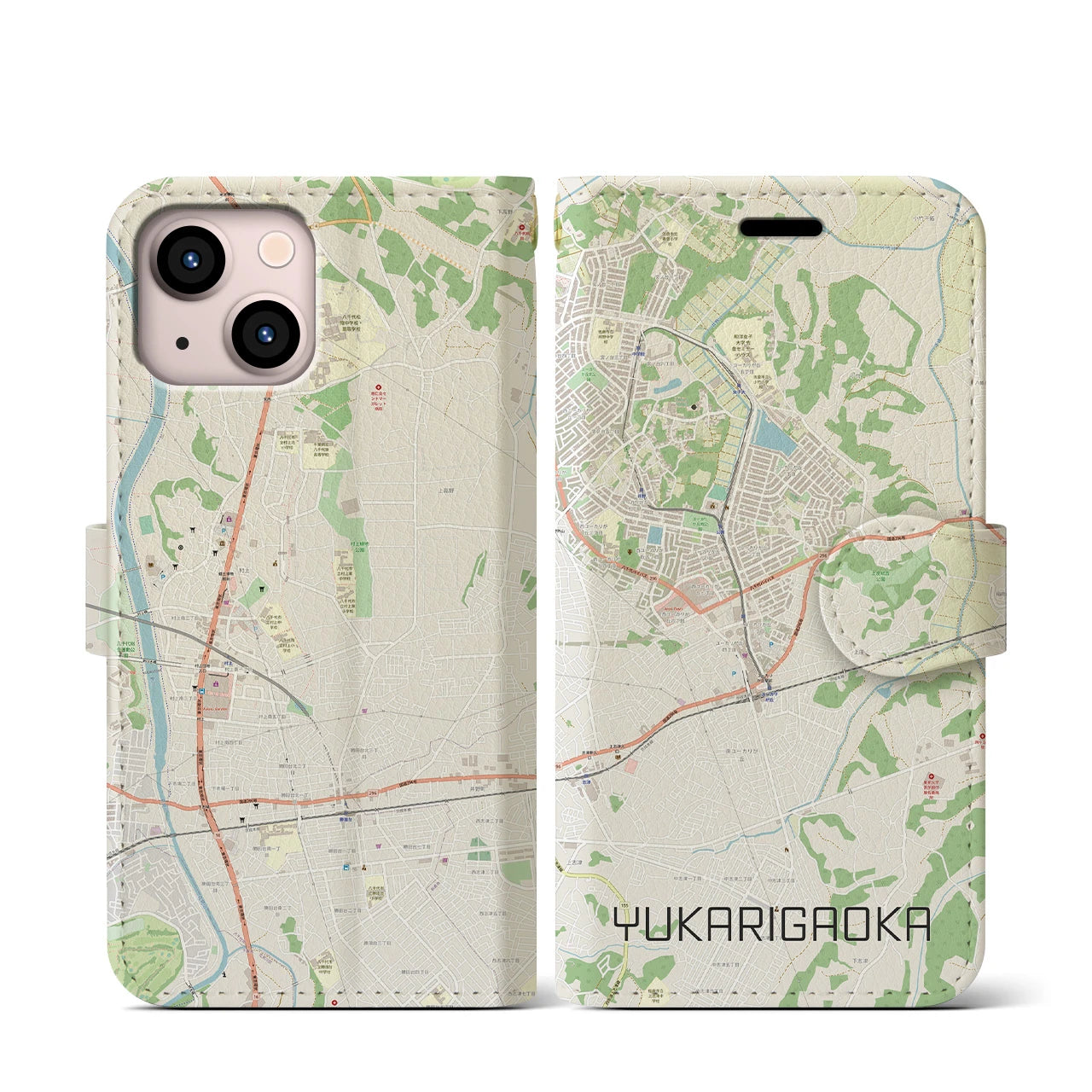 【ユーカリが丘(千葉県)】地図柄iPhoneケース(手帳タイプ)ナチュラル・iPhone 13 mini 用