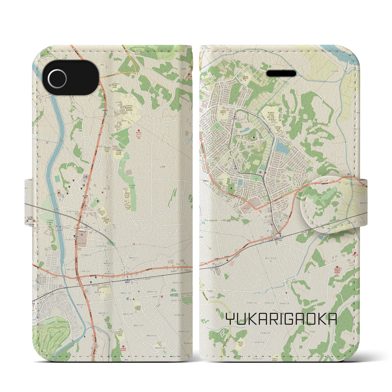 【ユーカリが丘(千葉県)】地図柄iPhoneケース(手帳タイプ)ナチュラル・iPhone SE(第3 / 第2世代) / 8 / 7 / 6s / 6 用