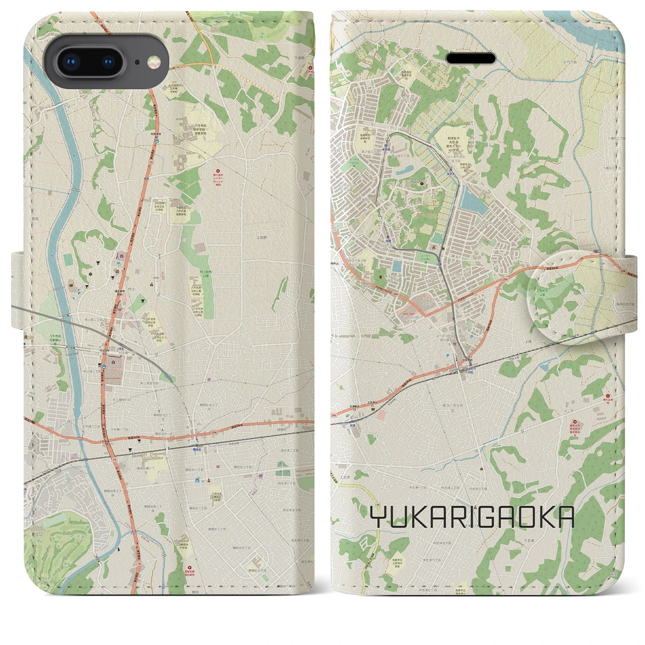 【ユーカリが丘(千葉県)】地図柄iPhoneケース(手帳タイプ)ナチュラル・iPhone 8Plus /7Plus / 6sPlus / 6Plus 用