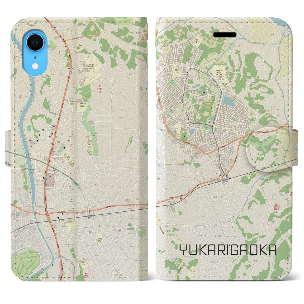 【ユーカリが丘(千葉県)】地図柄iPhoneケース(手帳タイプ)ナチュラル・iPhone XR 用