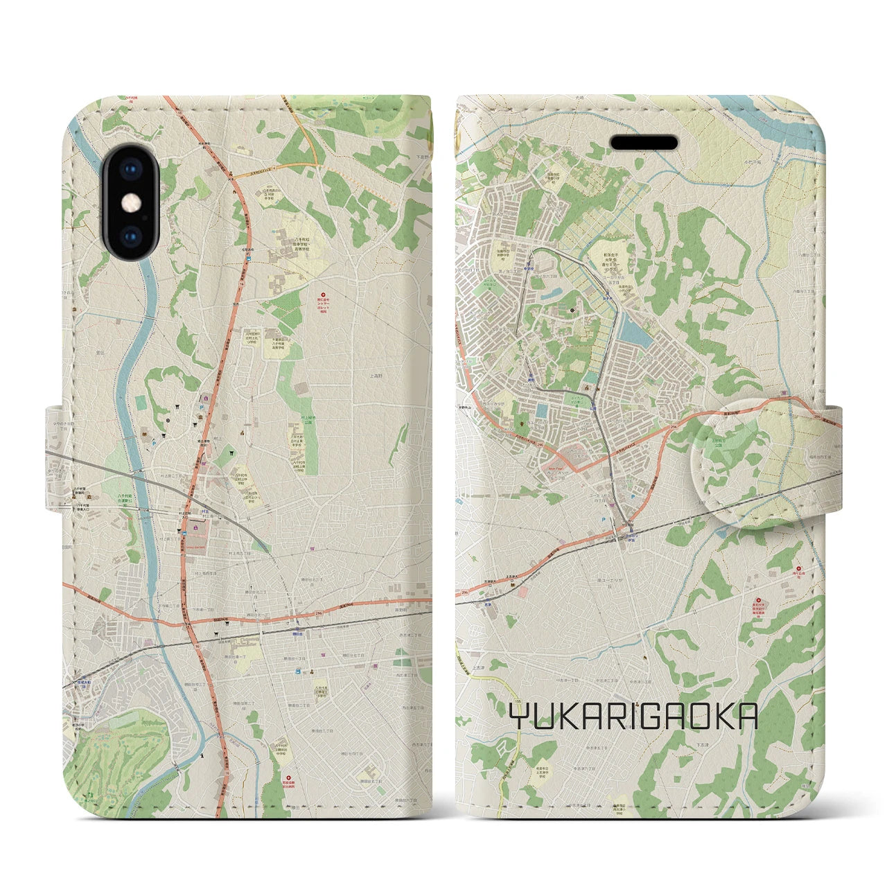【ユーカリが丘(千葉県)】地図柄iPhoneケース(手帳タイプ)ナチュラル・iPhone XS / X 用