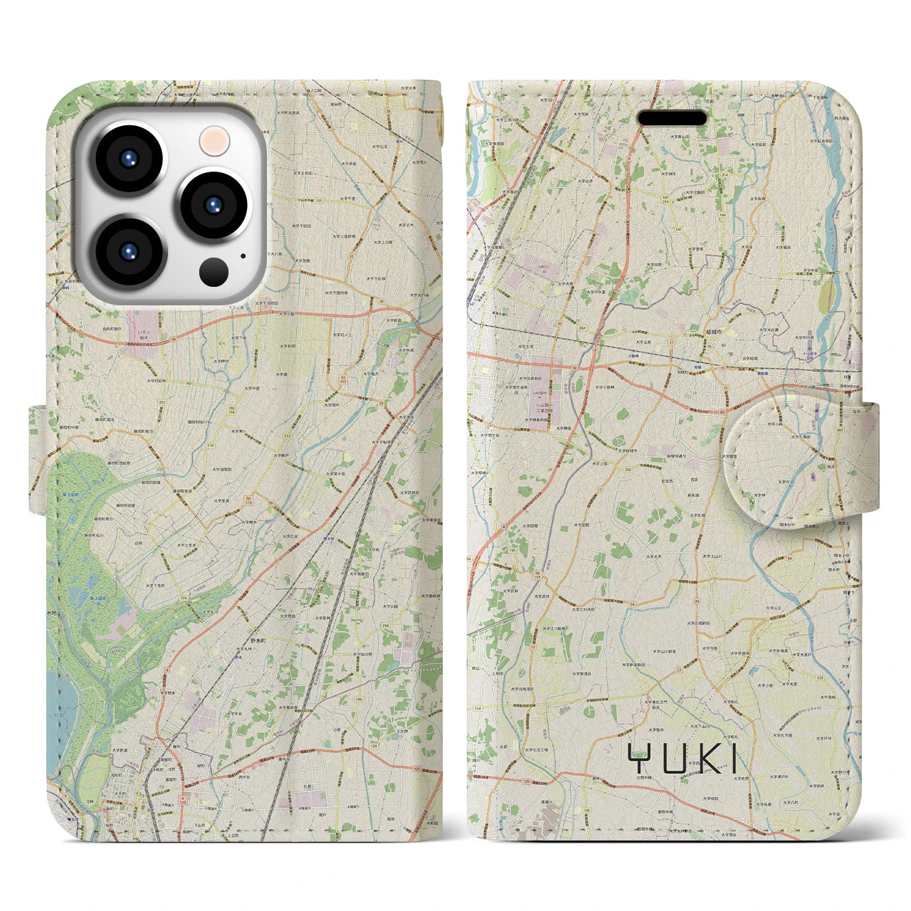 【結城(茨城県)】地図柄iPhoneケース(手帳タイプ)ナチュラル・iPhone 13 Pro 用