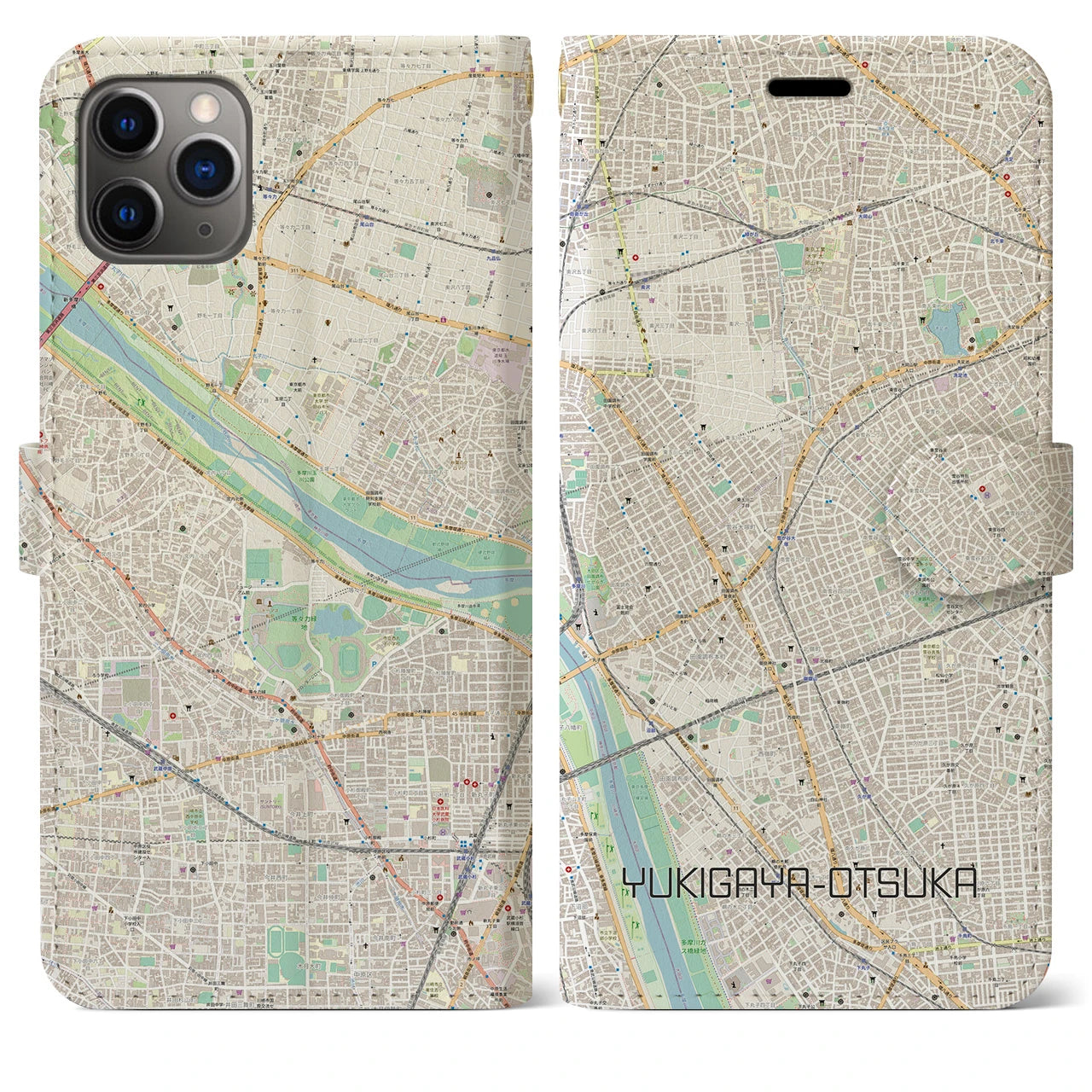 【雪が谷大塚(東京都)】地図柄iPhoneケース(手帳タイプ)ナチュラル・iPhone 11 Pro Max 用