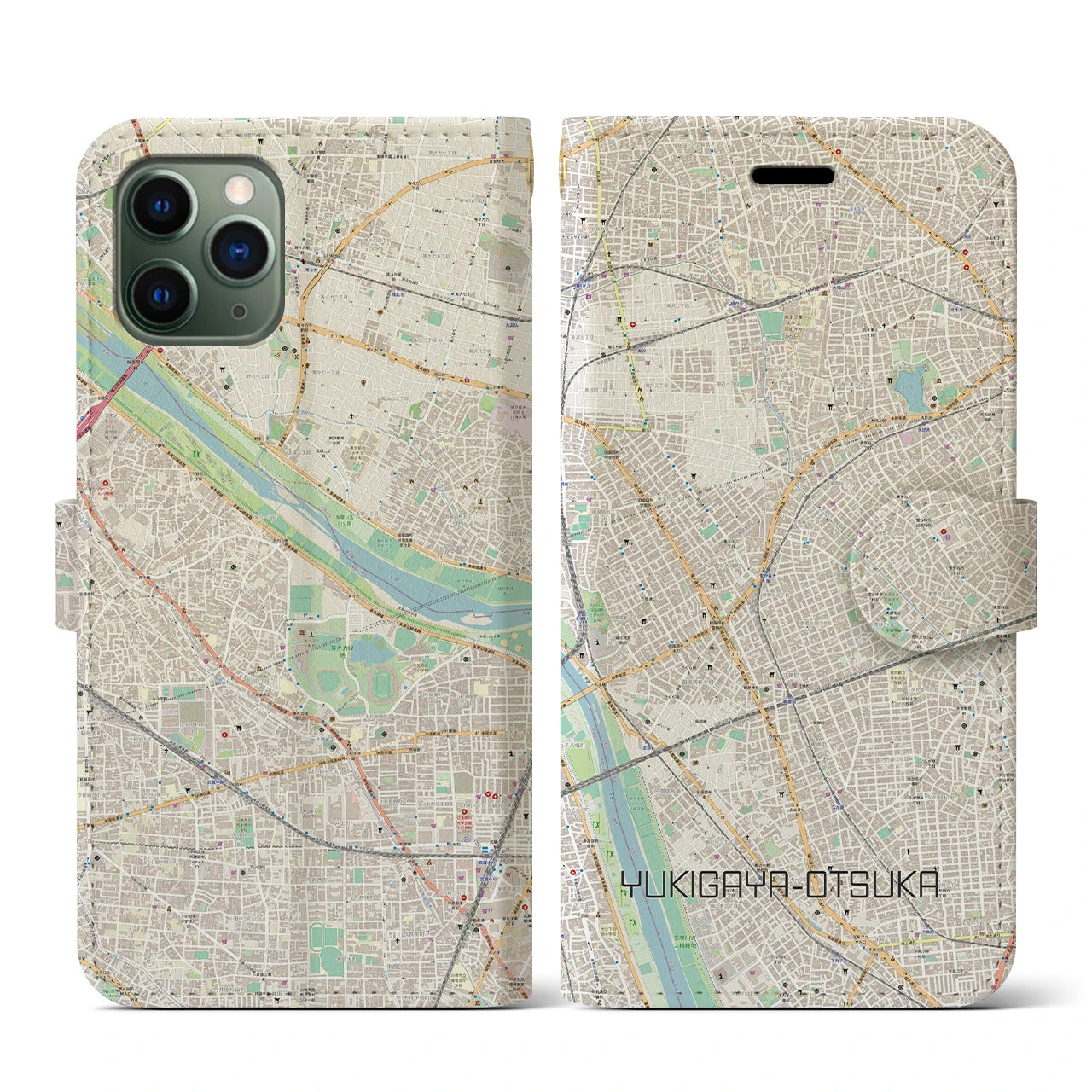 【雪が谷大塚(東京都)】地図柄iPhoneケース(手帳タイプ)ナチュラル・iPhone 11 Pro 用