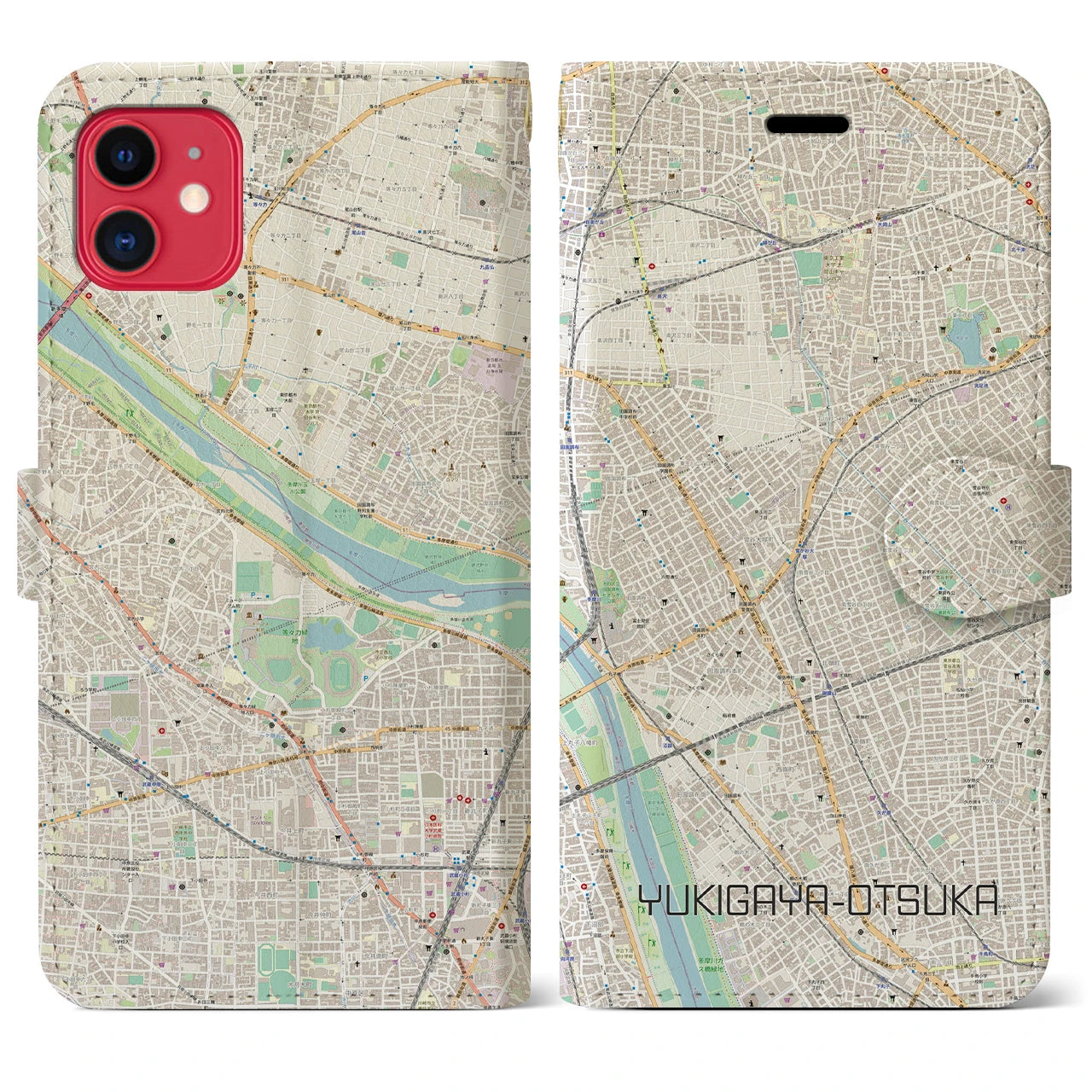 【雪が谷大塚(東京都)】地図柄iPhoneケース(手帳タイプ)ナチュラル・iPhone 11 用