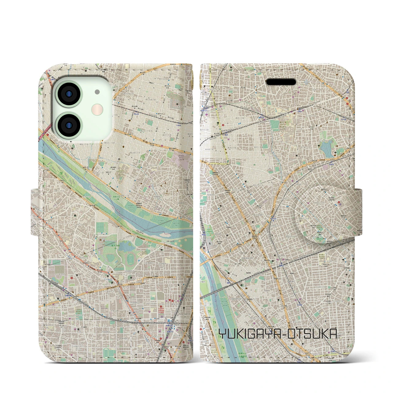 【雪が谷大塚(東京都)】地図柄iPhoneケース(手帳タイプ)ナチュラル・iPhone 12 mini 用