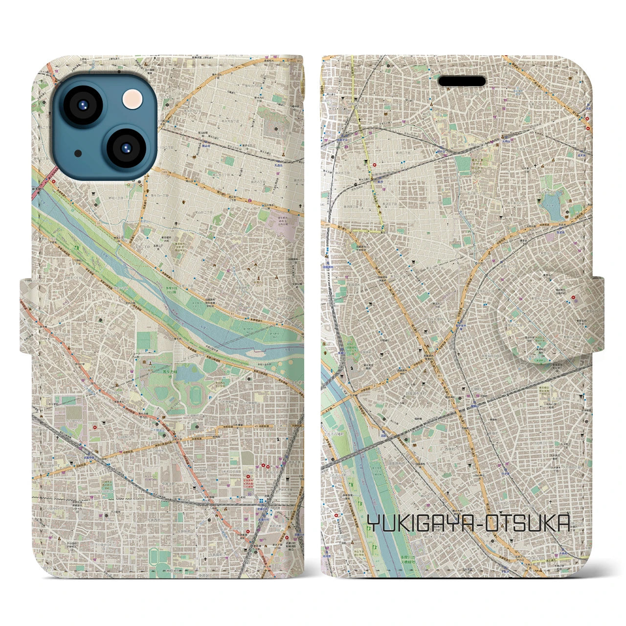 【雪が谷大塚(東京都)】地図柄iPhoneケース(手帳タイプ)ナチュラル・iPhone 13 用