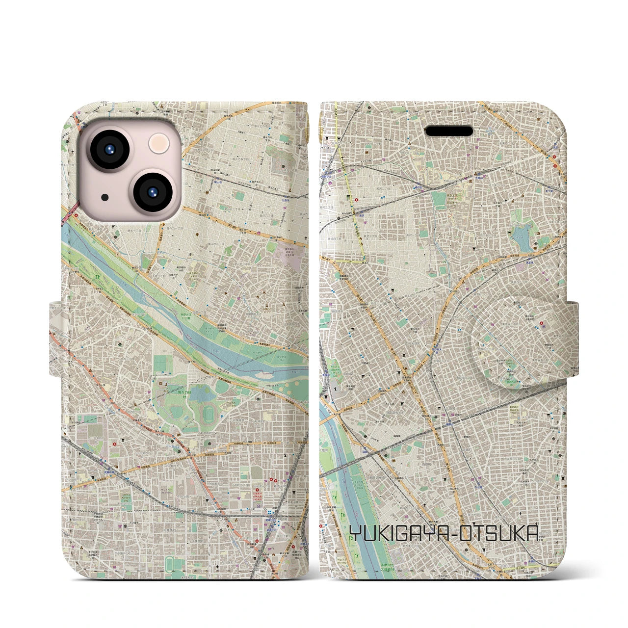 【雪が谷大塚(東京都)】地図柄iPhoneケース(手帳タイプ)ナチュラル・iPhone 13 mini 用