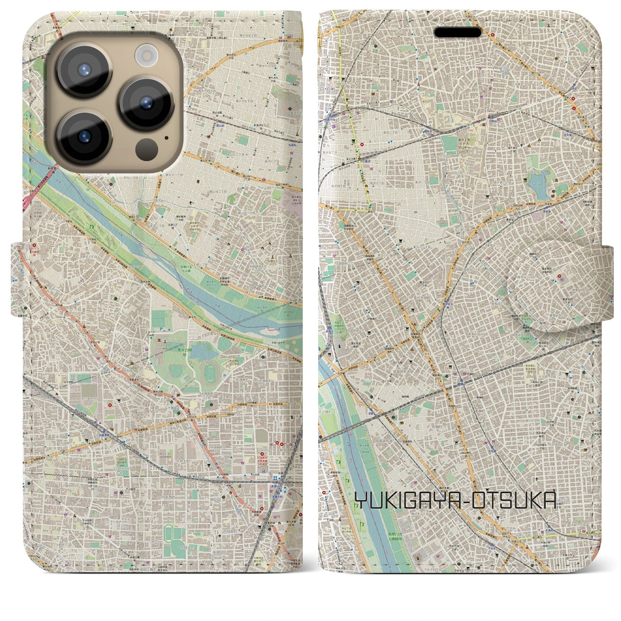 【雪が谷大塚(東京都)】地図柄iPhoneケース(手帳タイプ)ナチュラル・iPhone 14 Pro Max 用