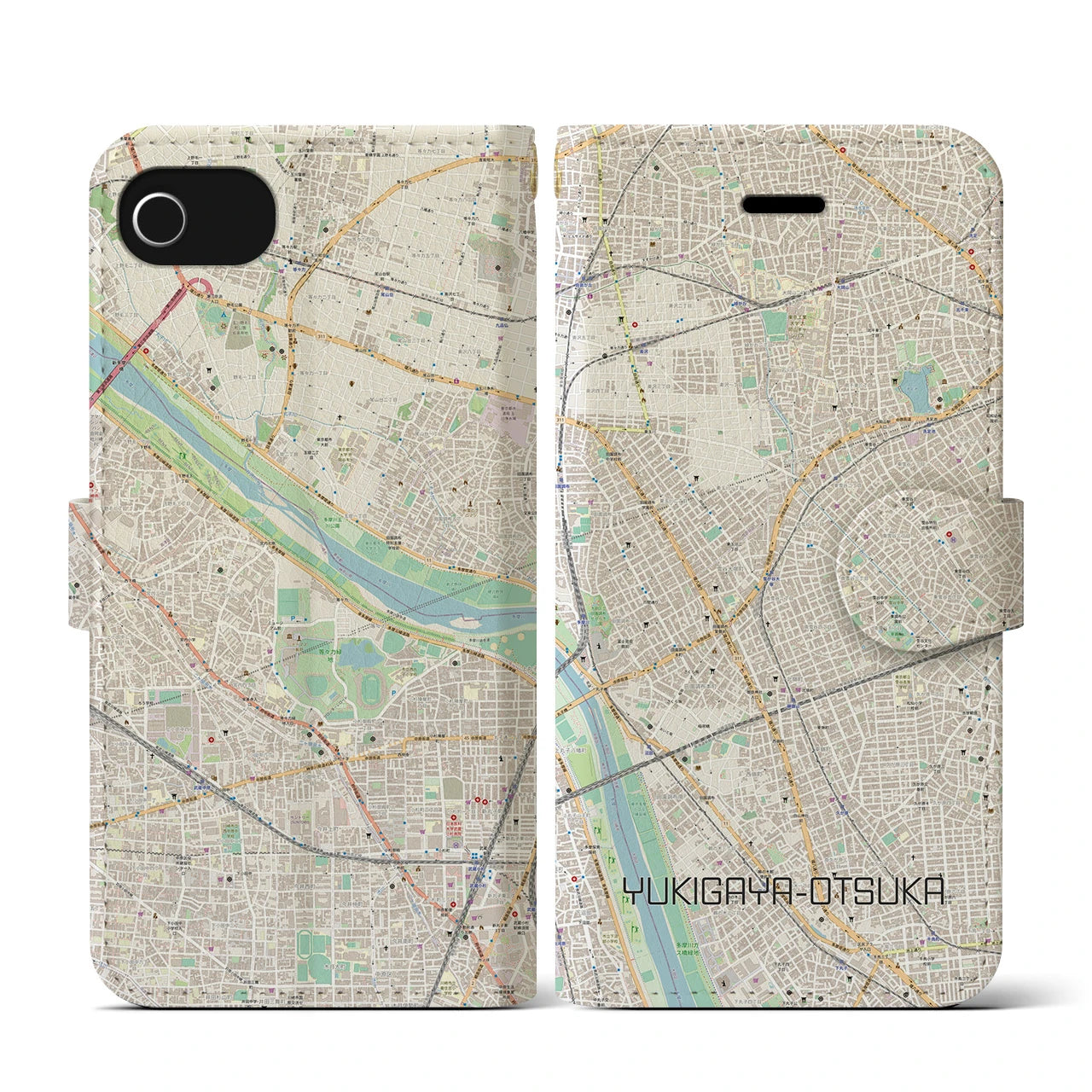 【雪が谷大塚(東京都)】地図柄iPhoneケース(手帳タイプ)ナチュラル・iPhone SE(第3 / 第2世代) / 8 / 7 / 6s / 6 用