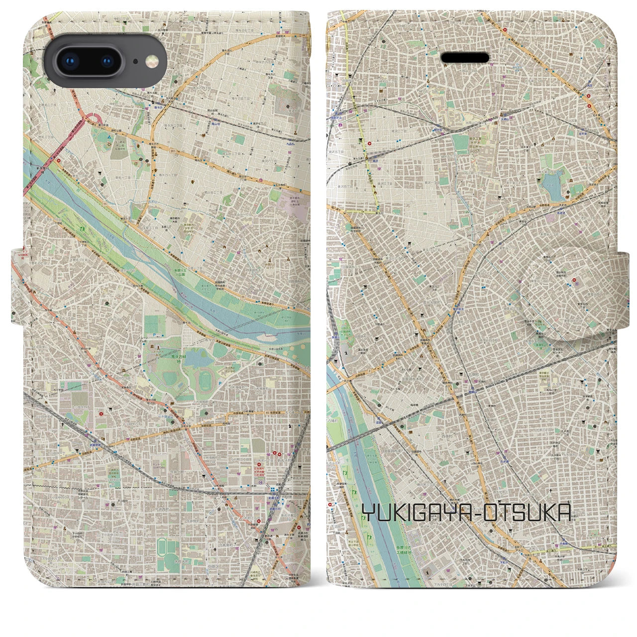【雪が谷大塚(東京都)】地図柄iPhoneケース(手帳タイプ)ナチュラル・iPhone 8Plus /7Plus / 6sPlus / 6Plus 用