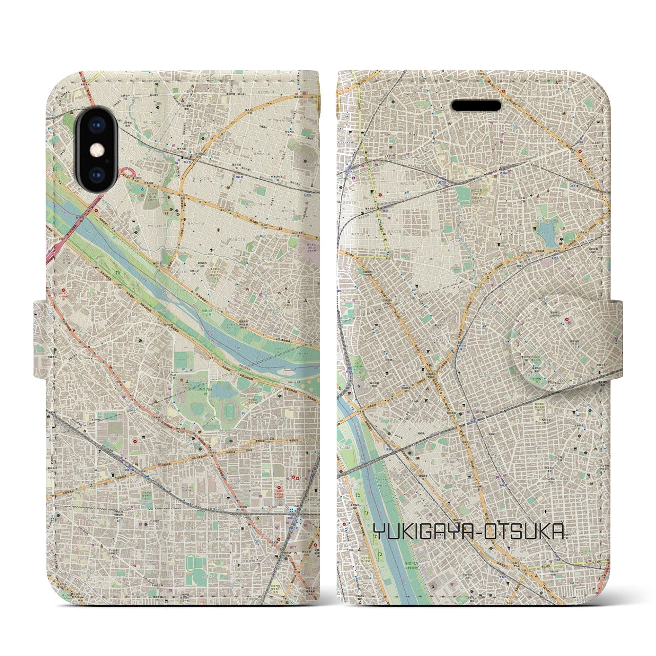 【雪が谷大塚(東京都)】地図柄iPhoneケース(手帳タイプ)ナチュラル・iPhone XS / X 用