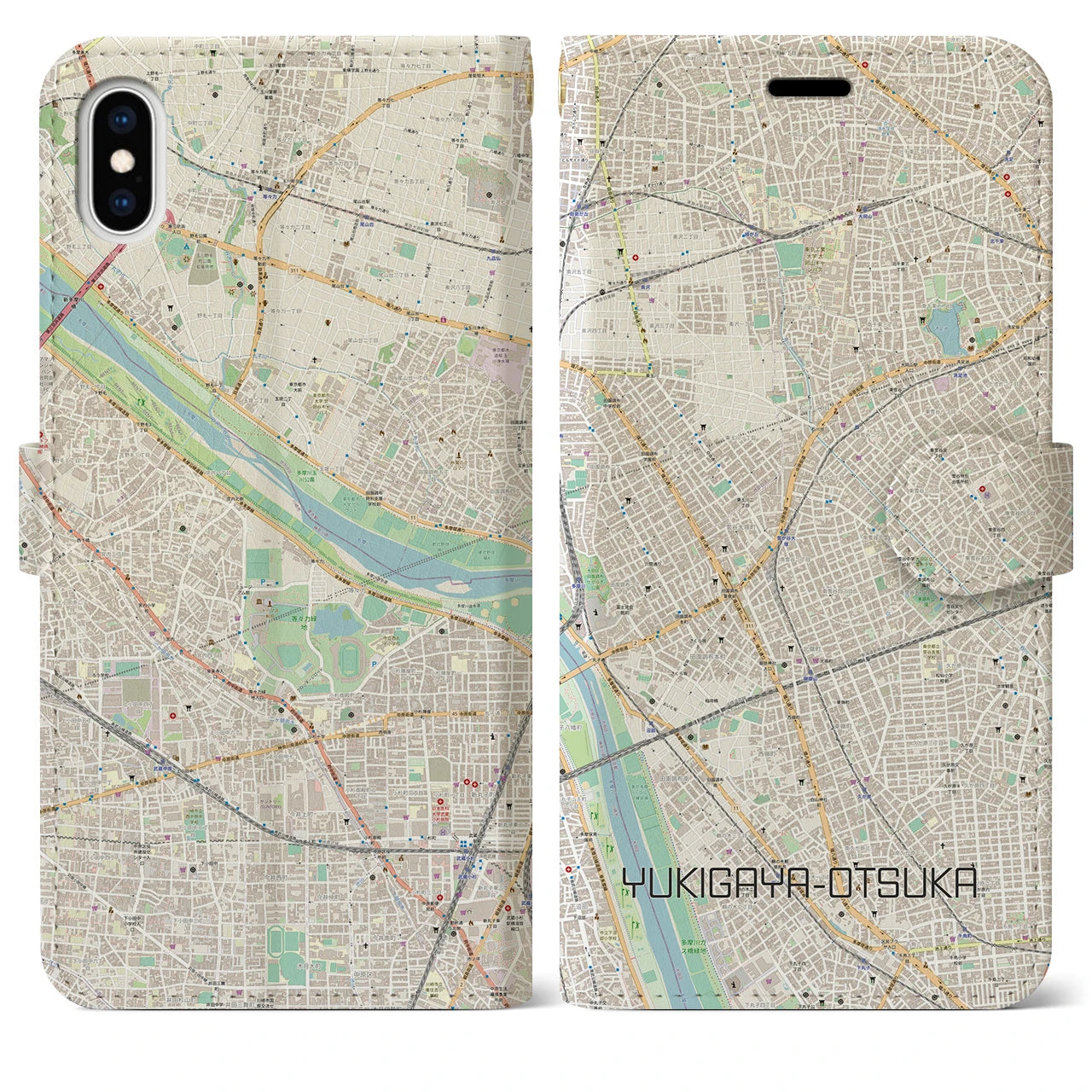 【雪が谷大塚(東京都)】地図柄iPhoneケース(手帳タイプ)ナチュラル・iPhone XS Max 用