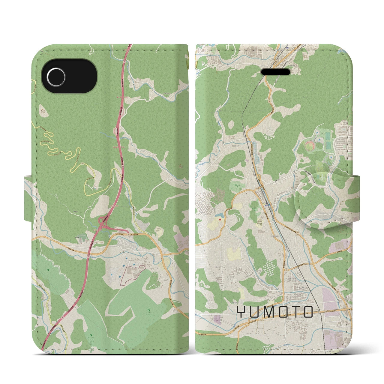 【湯本(福島県)】地図柄iPhoneケース(手帳タイプ)ナチュラル・iPhone SE(第3 / 第2世代) / 8 / 7 / 6s / 6 用