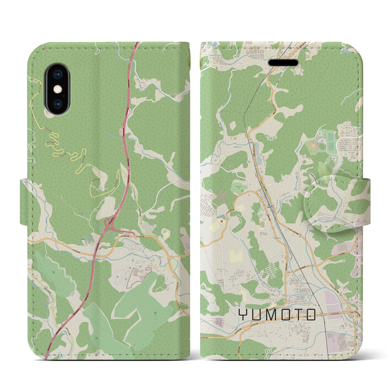 【湯本(福島県)】地図柄iPhoneケース(手帳タイプ)ナチュラル・iPhone XS / X 用