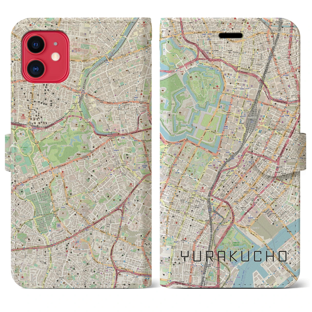 【有楽町(東京都)】地図柄iPhoneケース(手帳タイプ)ナチュラル・iPhone 11 用