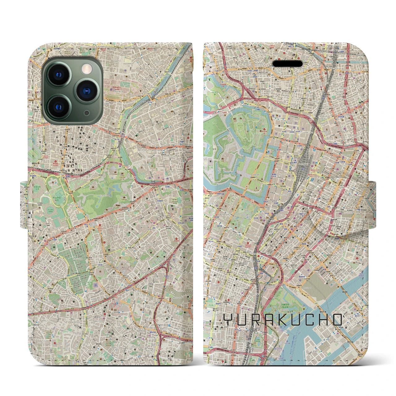 【有楽町(東京都)】地図柄iPhoneケース(手帳タイプ)ナチュラル・iPhone 11 Pro 用