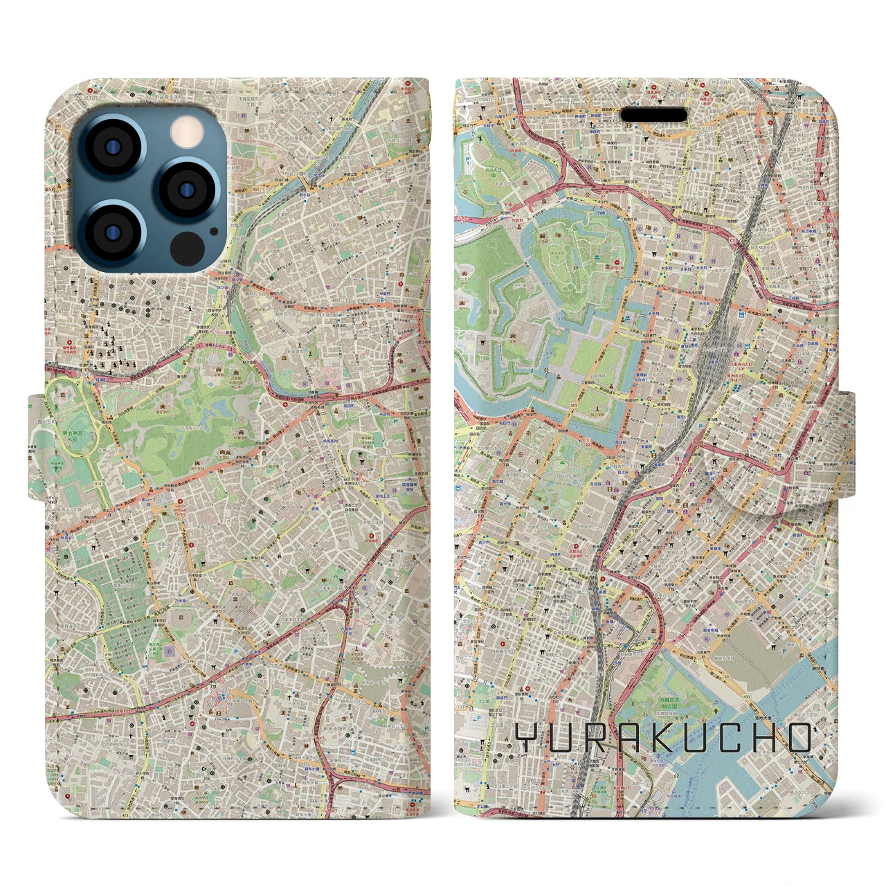 【有楽町(東京都)】地図柄iPhoneケース(手帳タイプ)ナチュラル・iPhone 12 / 12 Pro 用