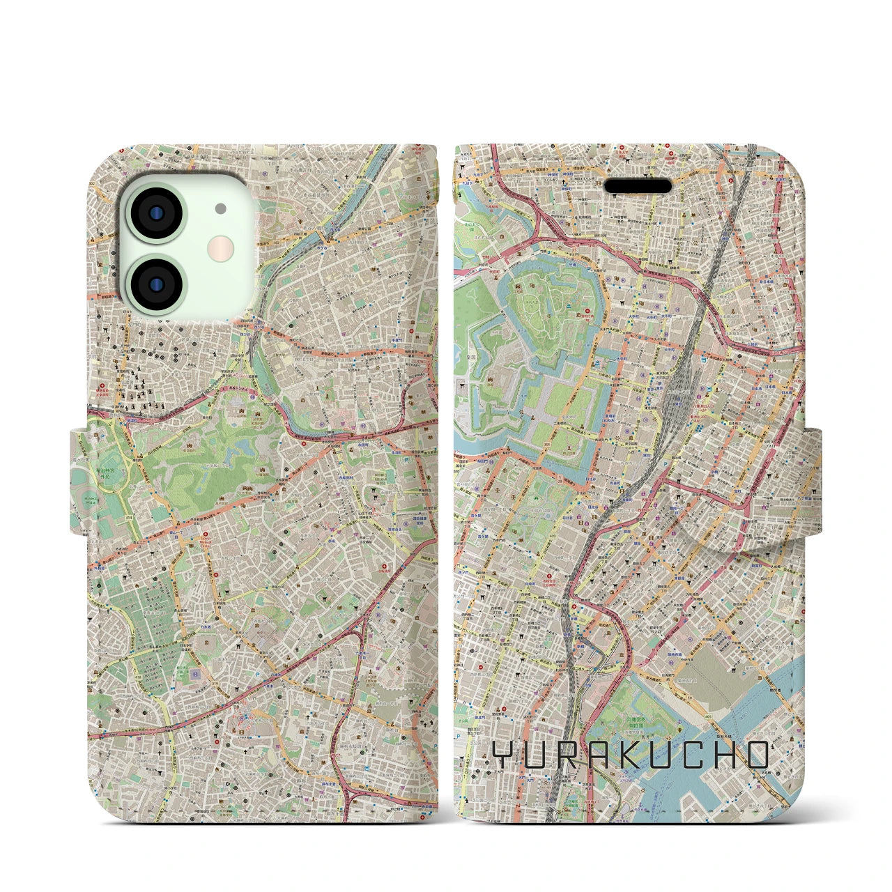 【有楽町(東京都)】地図柄iPhoneケース(手帳タイプ)ナチュラル・iPhone 12 mini 用