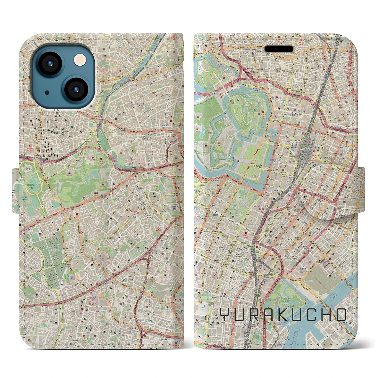 【有楽町(東京都)】地図柄iPhoneケース(手帳タイプ)ナチュラル・iPhone 13 用