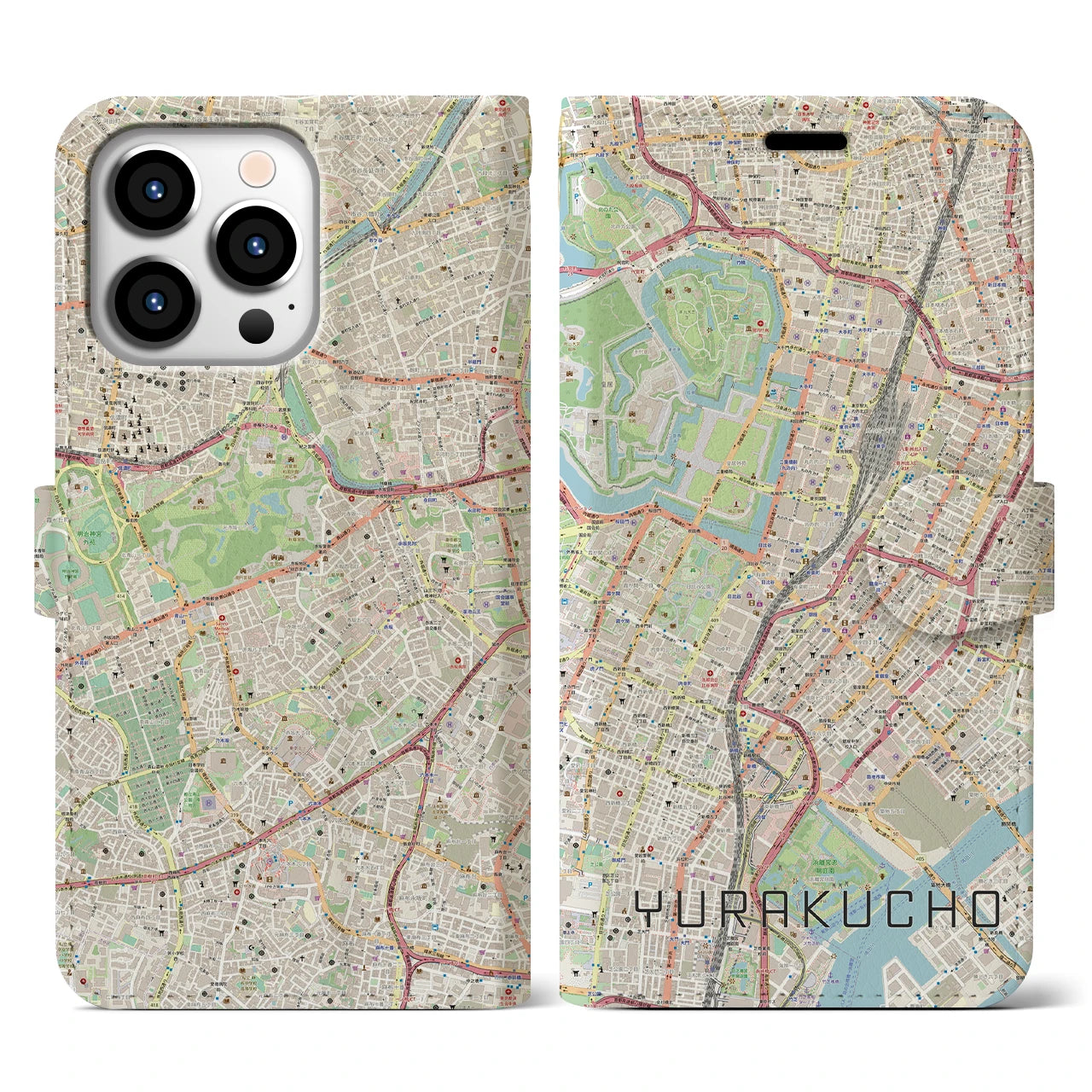 【有楽町(東京都)】地図柄iPhoneケース(手帳タイプ)ナチュラル・iPhone 13 Pro 用