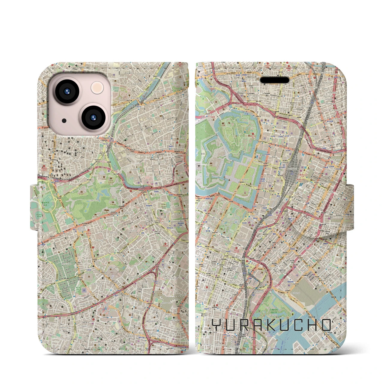 【有楽町(東京都)】地図柄iPhoneケース(手帳タイプ)ナチュラル・iPhone 13 mini 用