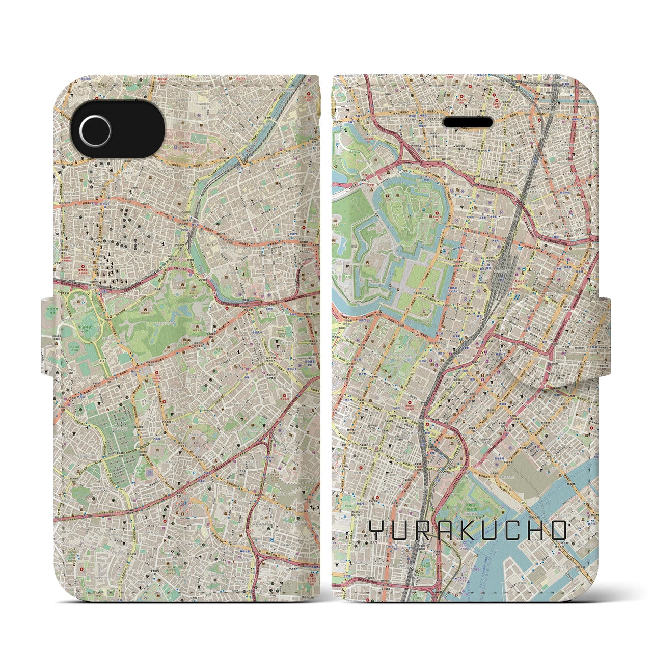 【有楽町(東京都)】地図柄iPhoneケース(手帳タイプ)ナチュラル・iPhone SE(第3 / 第2世代) / 8 / 7 / 6s / 6 用