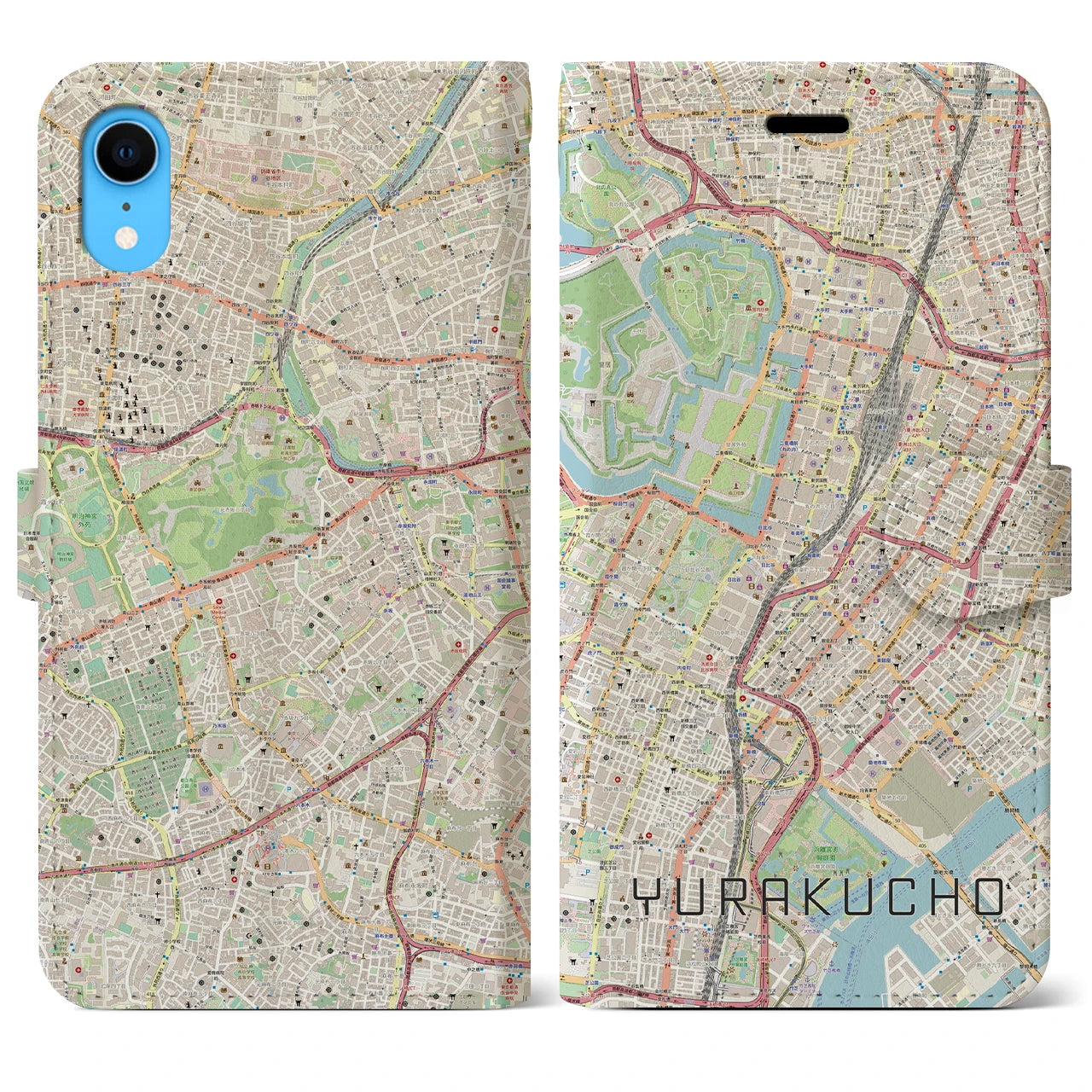 【有楽町(東京都)】地図柄iPhoneケース(手帳タイプ)ナチュラル・iPhone XR 用