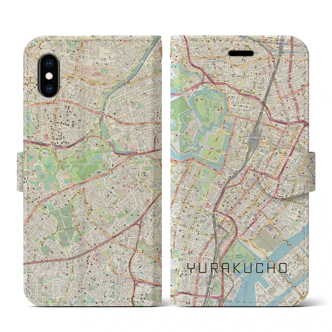 【有楽町(東京都)】地図柄iPhoneケース(手帳タイプ)ナチュラル・iPhone XS / X 用