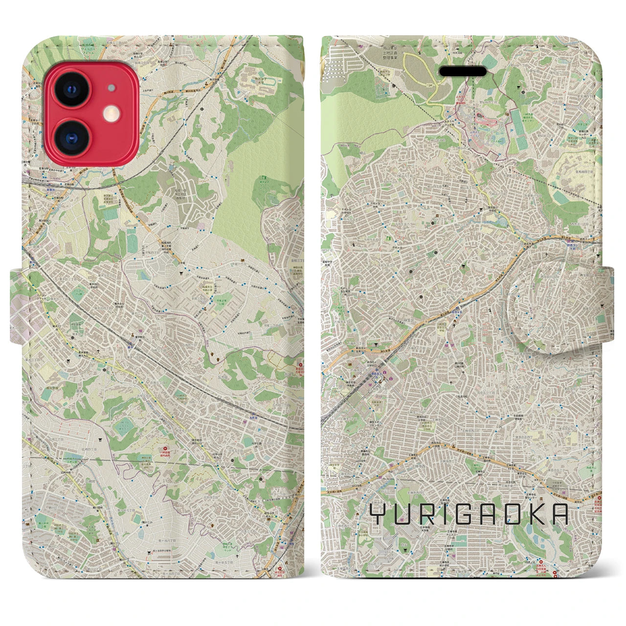【百合ヶ丘(神奈川県)】地図柄iPhoneケース(手帳タイプ)ナチュラル・iPhone 11 用