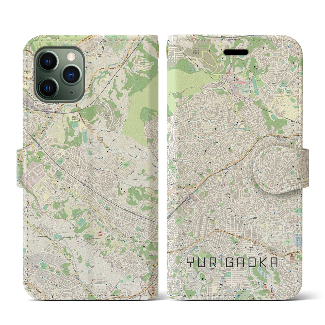 【百合ヶ丘(神奈川県)】地図柄iPhoneケース(手帳タイプ)ナチュラル・iPhone 11 Pro 用