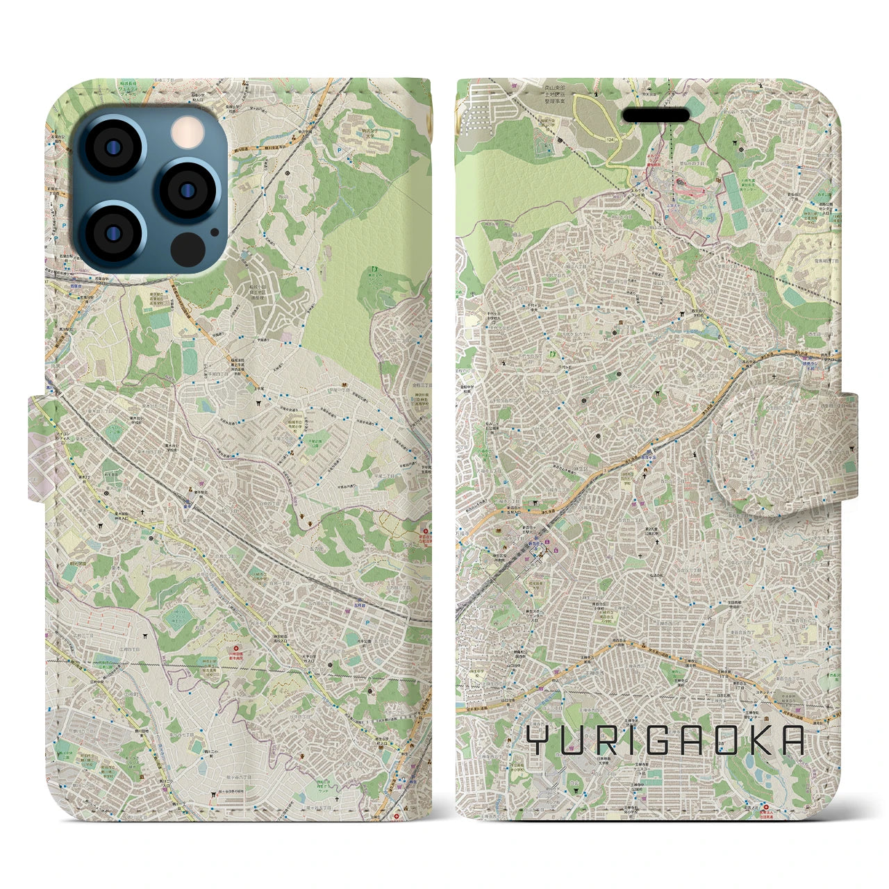 【百合ヶ丘(神奈川県)】地図柄iPhoneケース(手帳タイプ)ナチュラル・iPhone 12 / 12 Pro 用