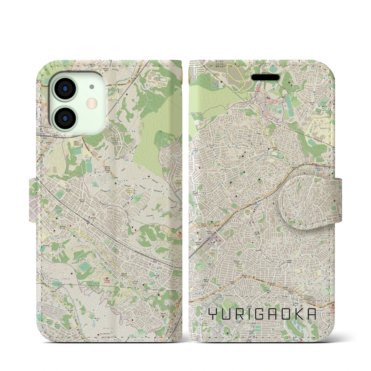 【百合ヶ丘(神奈川県)】地図柄iPhoneケース(手帳タイプ)ナチュラル・iPhone 12 mini 用