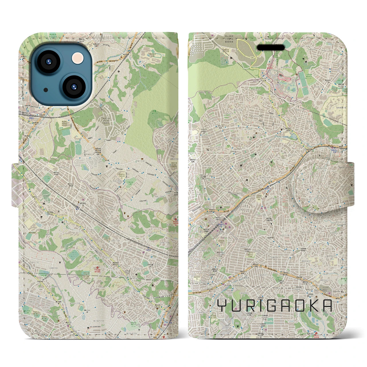 【百合ヶ丘(神奈川県)】地図柄iPhoneケース(手帳タイプ)ナチュラル・iPhone 13 用