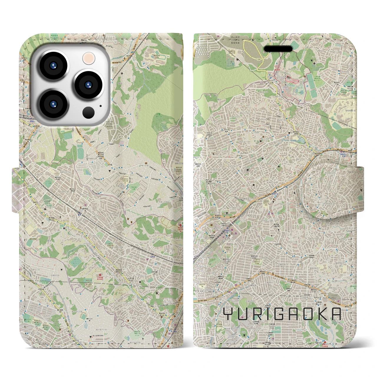 【百合ヶ丘(神奈川県)】地図柄iPhoneケース(手帳タイプ)ナチュラル・iPhone 13 Pro 用