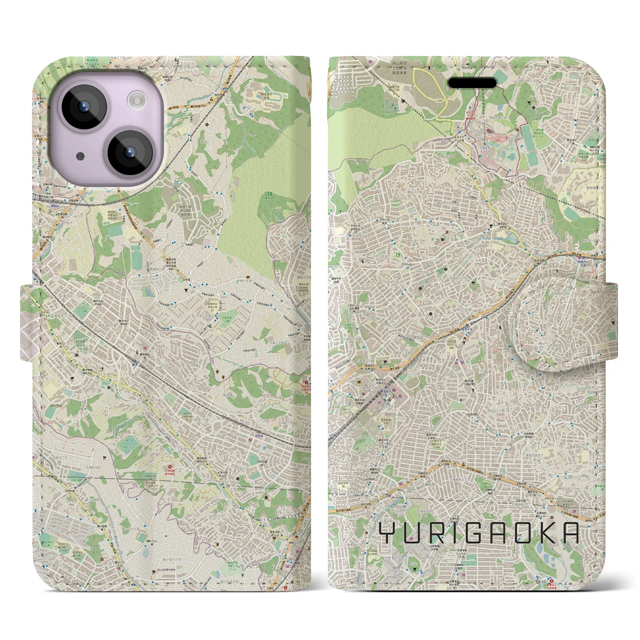 【百合ヶ丘(神奈川県)】地図柄iPhoneケース(手帳タイプ)ナチュラル・iPhone 14 用
