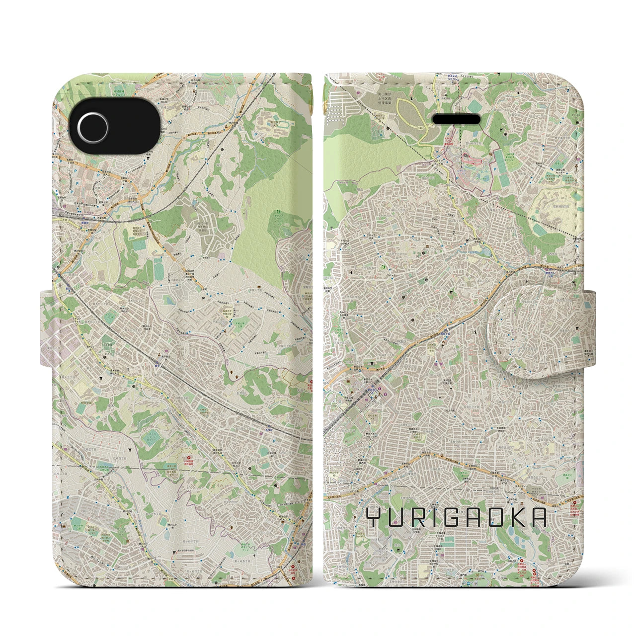 【百合ヶ丘(神奈川県)】地図柄iPhoneケース(手帳タイプ)ナチュラル・iPhone SE(第3 / 第2世代) / 8 / 7 / 6s / 6 用