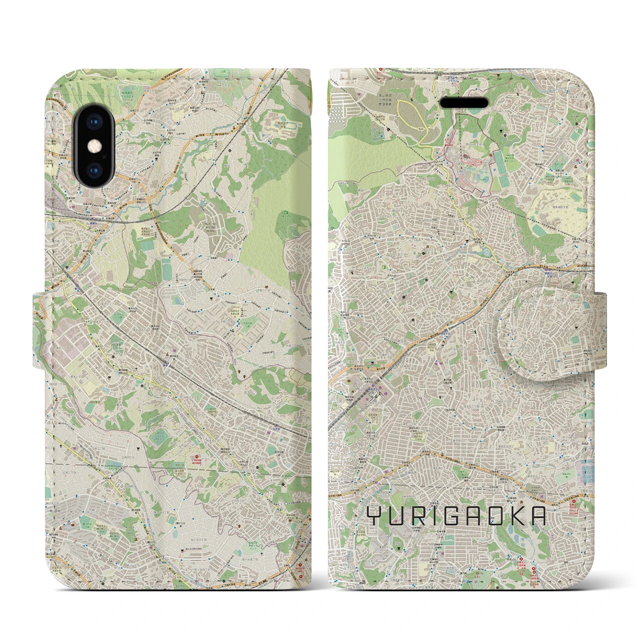 【百合ヶ丘(神奈川県)】地図柄iPhoneケース(手帳タイプ)ナチュラル・iPhone XS / X 用
