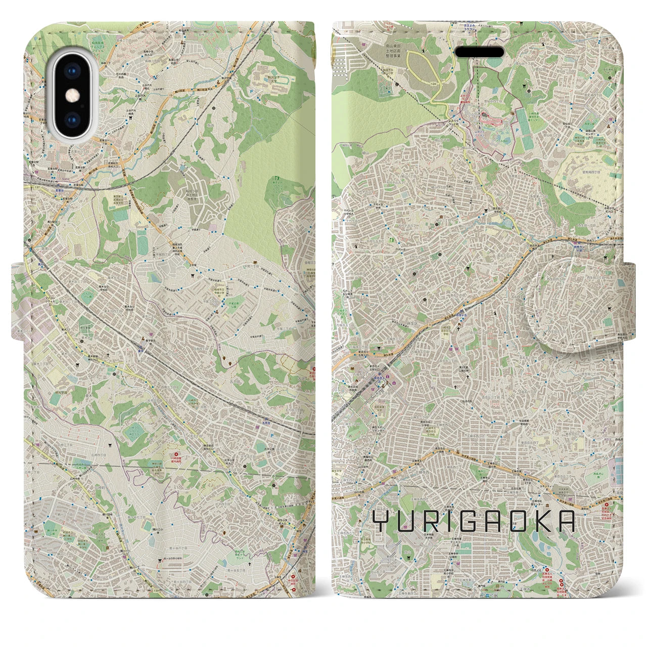【百合ヶ丘(神奈川県)】地図柄iPhoneケース(手帳タイプ)ナチュラル・iPhone XS Max 用