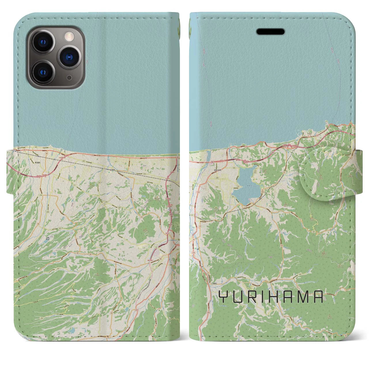 【湯梨浜(鳥取県)】地図柄iPhoneケース(手帳タイプ)ナチュラル・iPhone 11 Pro Max 用
