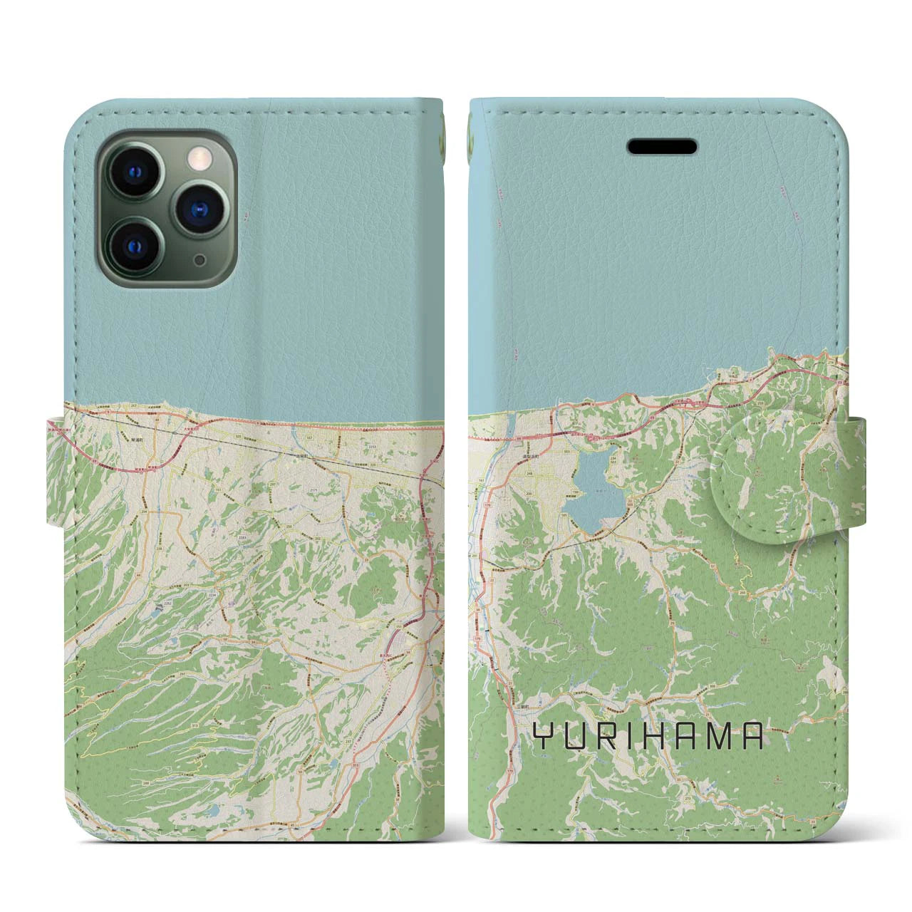 【湯梨浜(鳥取県)】地図柄iPhoneケース(手帳タイプ)ナチュラル・iPhone 11 Pro 用