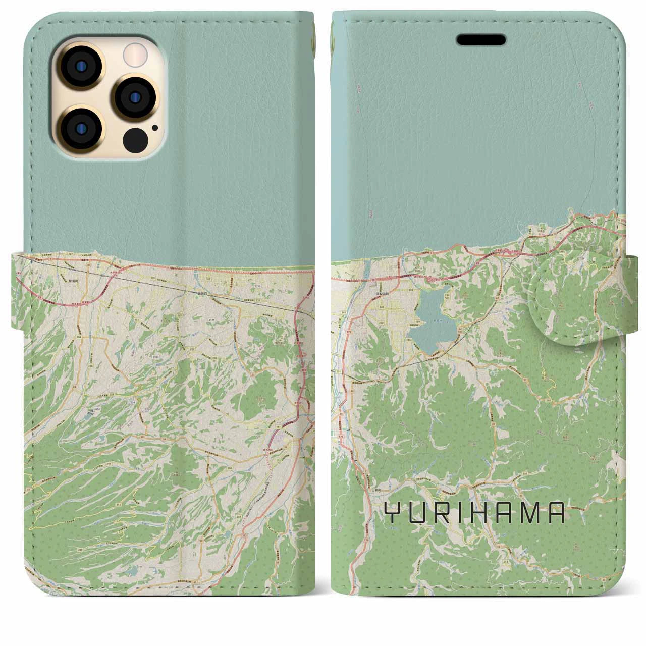 【湯梨浜(鳥取県)】地図柄iPhoneケース(手帳タイプ)ナチュラル・iPhone 12 Pro Max 用