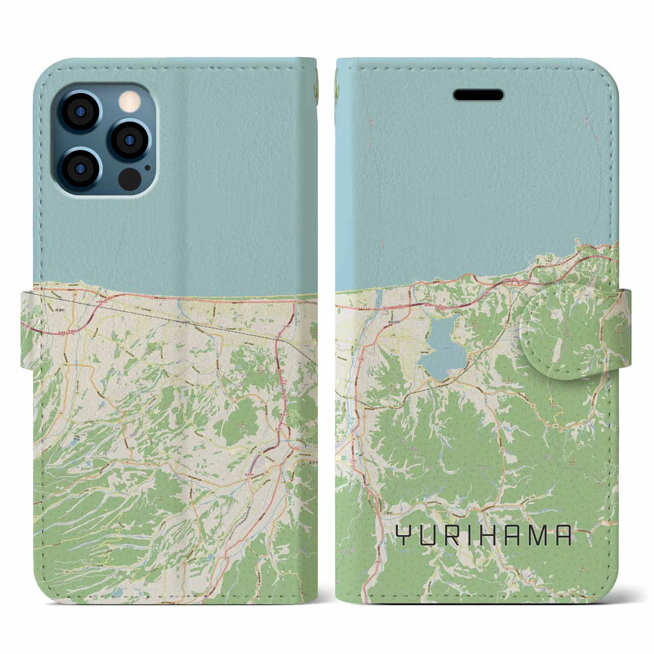 【湯梨浜(鳥取県)】地図柄iPhoneケース(手帳タイプ)ナチュラル・iPhone 12 / 12 Pro 用