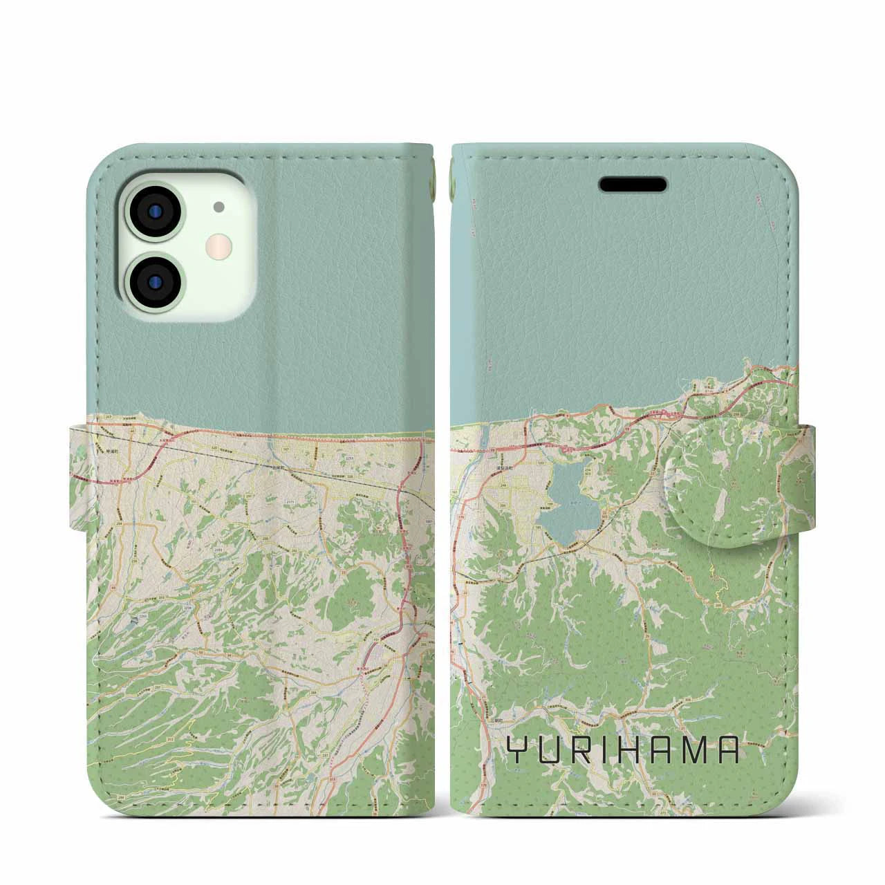 【湯梨浜(鳥取県)】地図柄iPhoneケース(手帳タイプ)ナチュラル・iPhone 12 mini 用