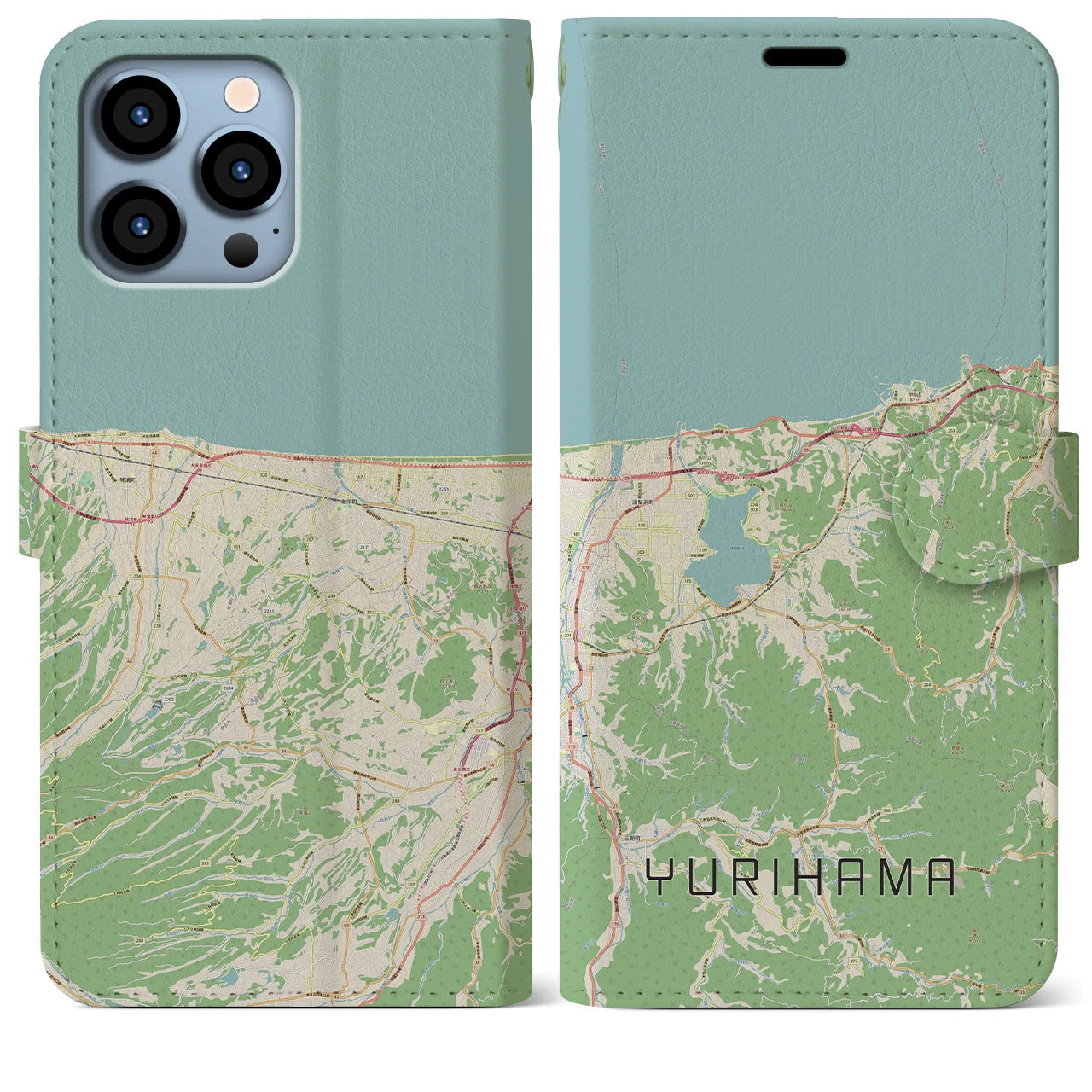【湯梨浜(鳥取県)】地図柄iPhoneケース(手帳タイプ)ナチュラル・iPhone 13 Pro Max 用