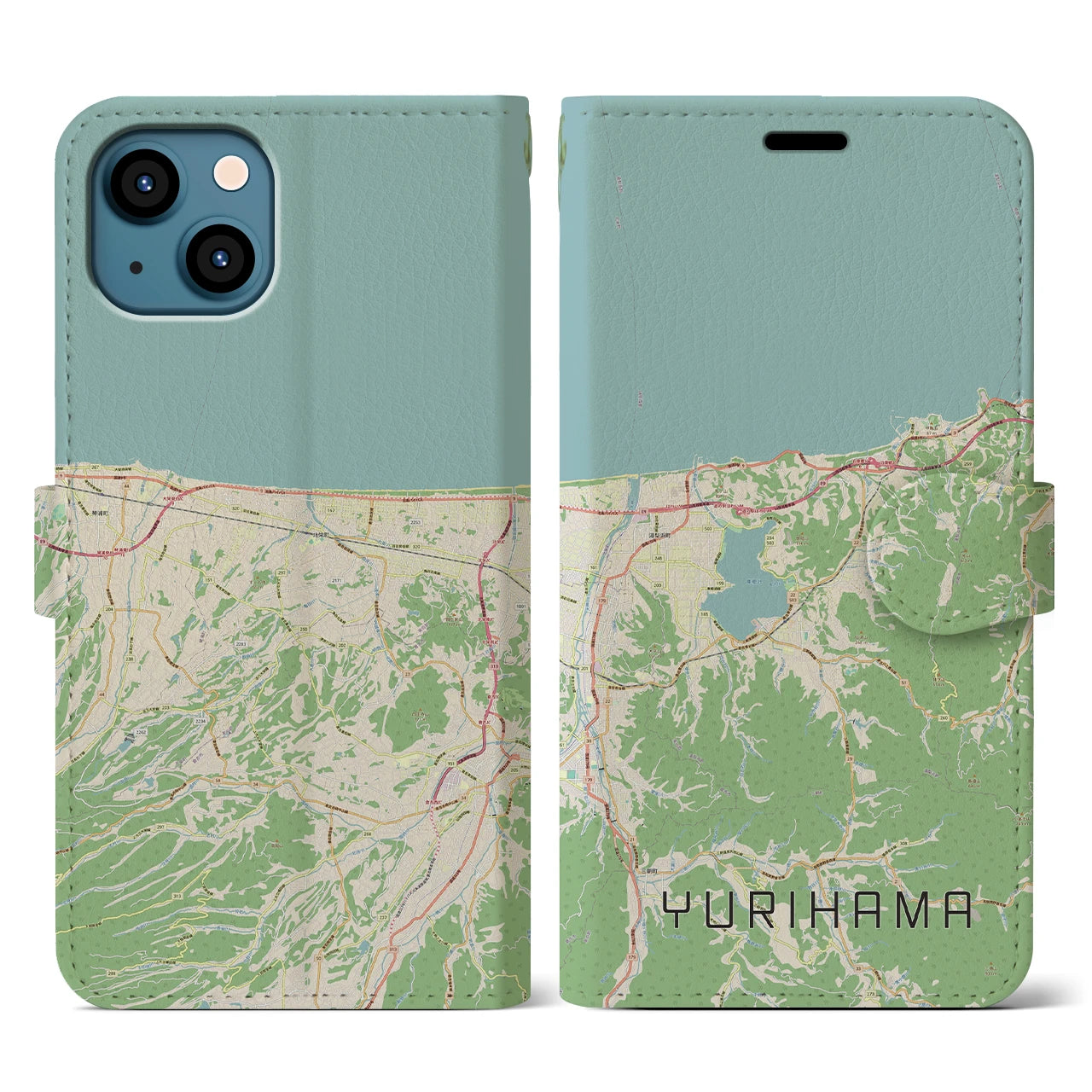 【湯梨浜(鳥取県)】地図柄iPhoneケース(手帳タイプ)ナチュラル・iPhone 13 用
