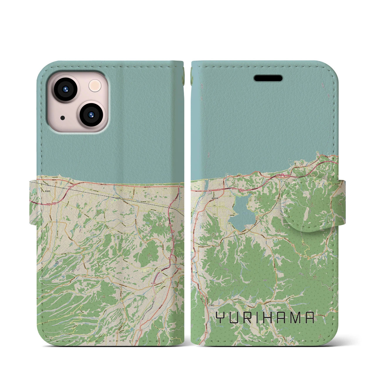 【湯梨浜(鳥取県)】地図柄iPhoneケース(手帳タイプ)ナチュラル・iPhone 13 mini 用