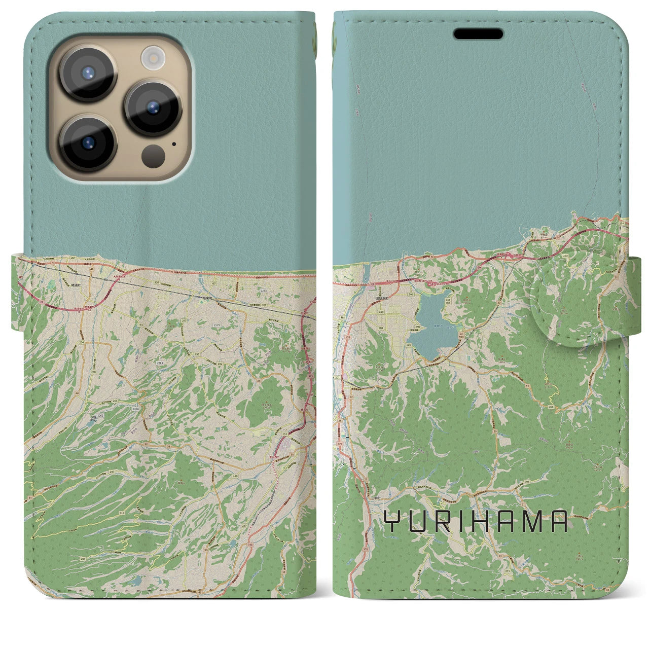 【湯梨浜(鳥取県)】地図柄iPhoneケース(手帳タイプ)ナチュラル・iPhone 14 Pro Max 用