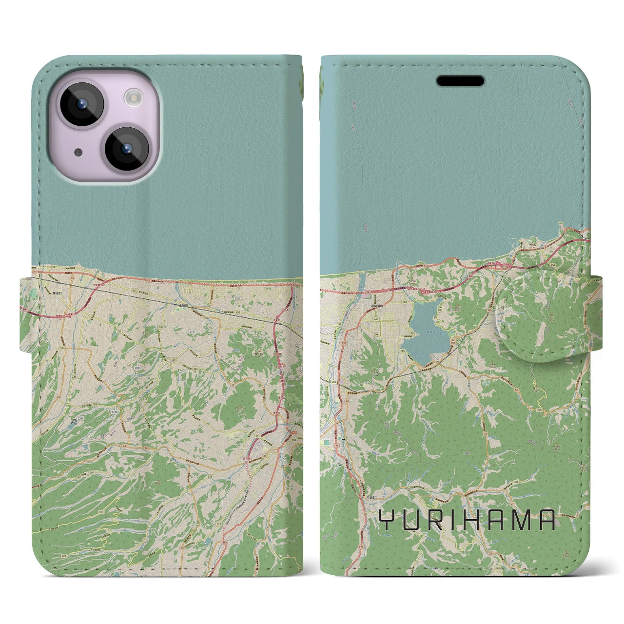 【湯梨浜(鳥取県)】地図柄iPhoneケース(手帳タイプ)ナチュラル・iPhone 14 用