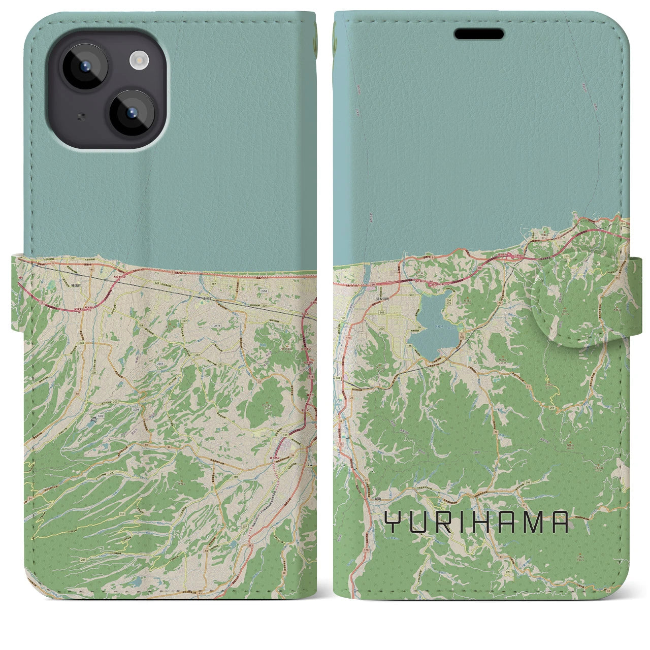 【湯梨浜(鳥取県)】地図柄iPhoneケース(手帳タイプ)ナチュラル・iPhone 14 Plus 用